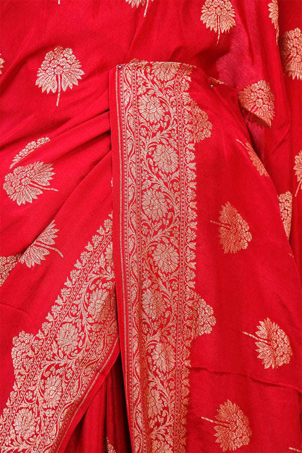 Maroon Crepe Banarasi Saree with Antique Zari Floral Motifs