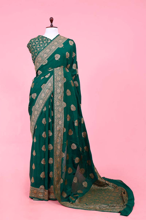 Crepe Saree, Crepe silk saree, silk saree, green saree, wedding saree, party wear saree​