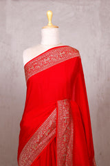 Red Handloom Crepe Saree with Shikargah Zari Work