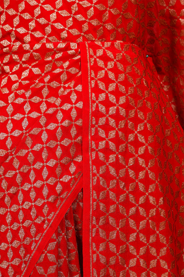 Red Crepe Banarasi Khaddi Saree with Floral Pallu