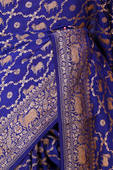 Navy Blue Crepe Banarasi Khaddi Silk Saree with Pichwai Floral Work