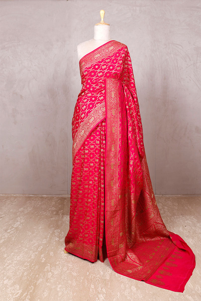 Pink saree, Crepe Saree, Banarasi saree, wedding saree, party wear saree​