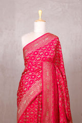 Pink Crepe Banarasi Khaddi Silk Saree with Pichwai Floral Work