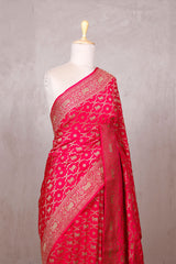 Pink Crepe Banarasi Khaddi Silk Saree with Pichwai Floral Work