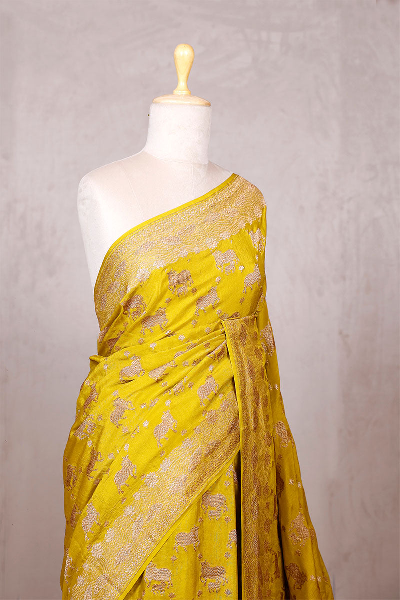 Green Pichwai Crepe Khaddi Banarasi Saree