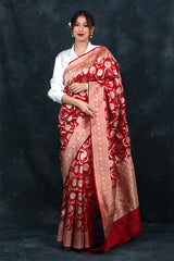 Banarasi Silk Saree, Banarasi saree, silk saree, Red saree, wedding saree, party wear saree​