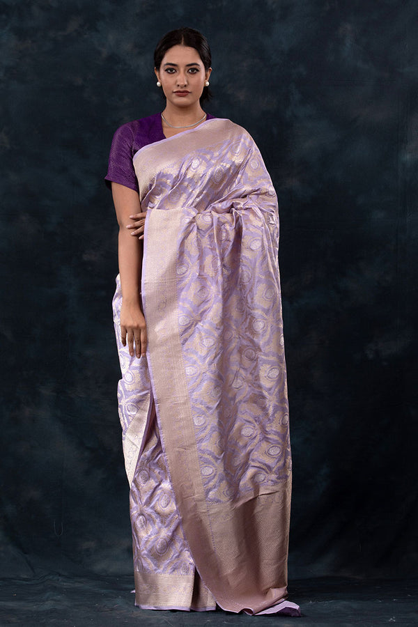 Buy Lilac Handloom Pure Banarasi Silk Sarees Online