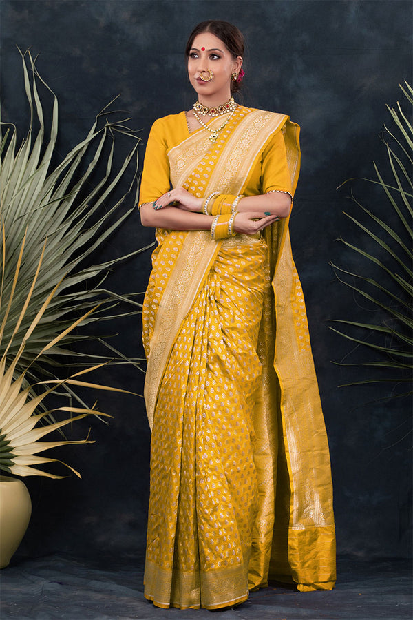 Buy Yellow Banarasi Silk Sarees Online