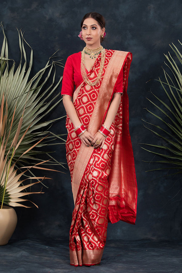 Buy Red Handloom Banarasi Silk Sarees Online