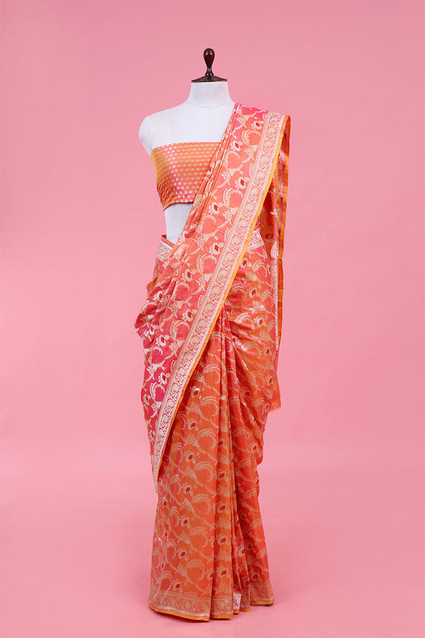 Buy Orange Handloom Pure Banarasi Silk Sarees Online