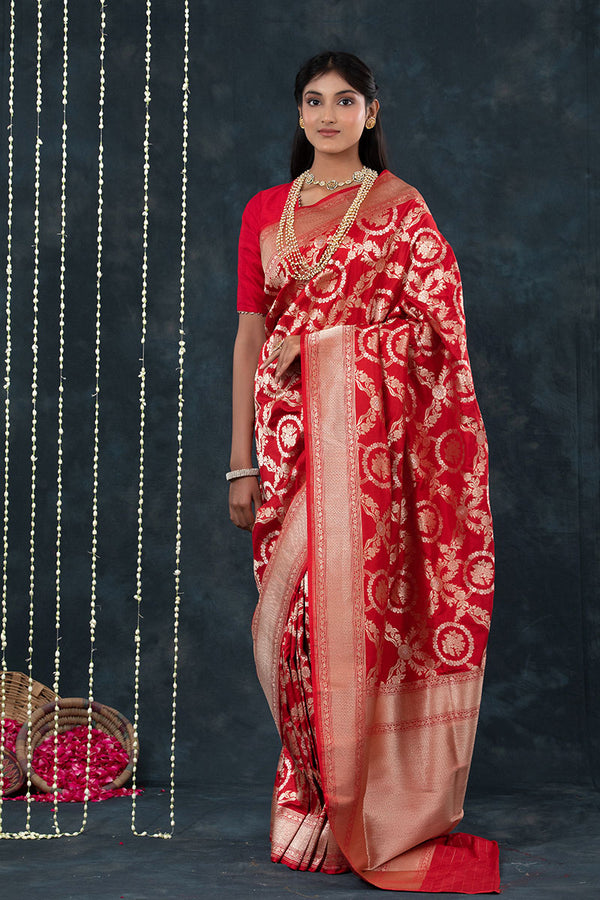 Buy Red Pure Banarasi Silk Sarees Online