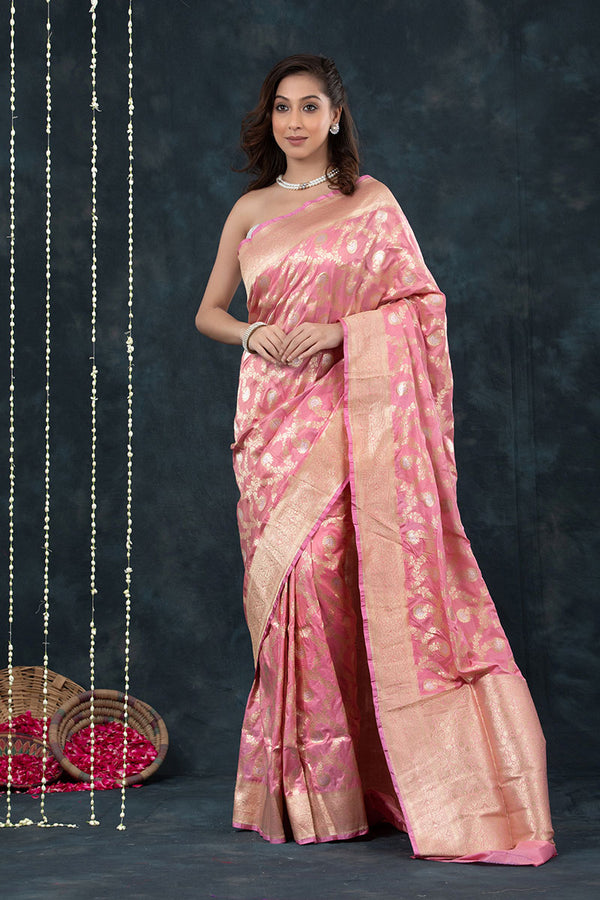 Buy Pink Pure Banarasi Silk Sarees Online