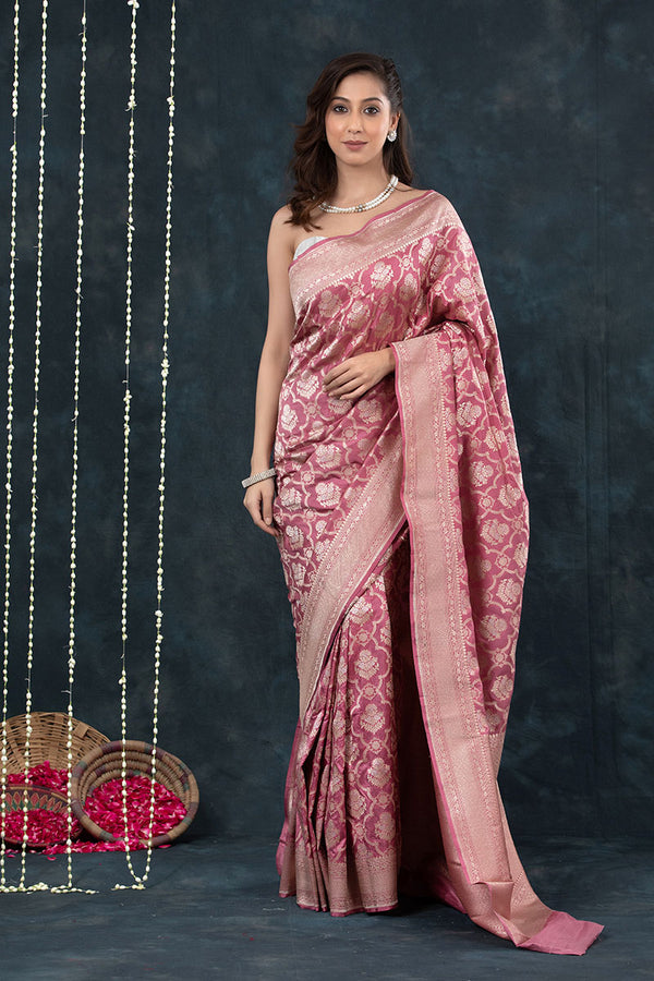 Buy Mauve Pure Banarasi Silk Saree Online