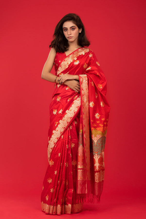 Buy Red Handloom Pure Banarasi Silk Sarees Online