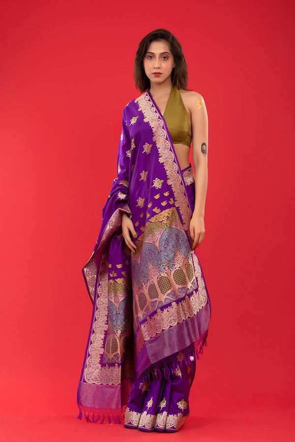 Buy Purple Handloom Pure Banarasi Silk Sarees Online