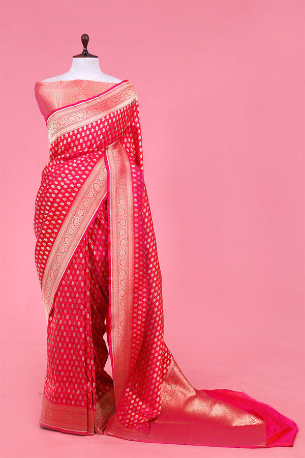 Rose Pink Handloom Katan Silk Banarasi Saree