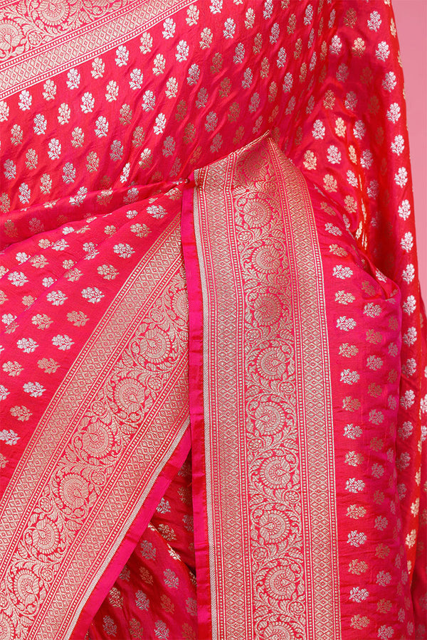 Rose Pink Handloom Katan Silk Banarasi Saree