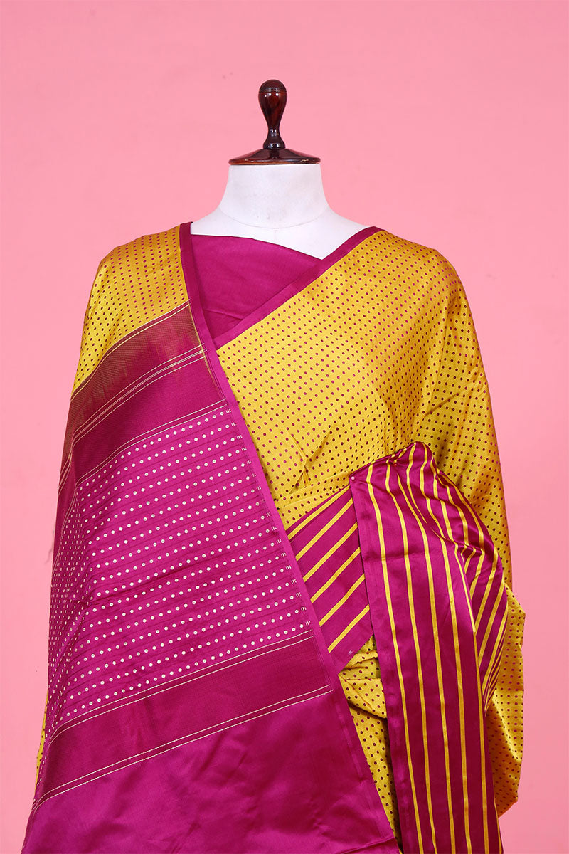 Black & Yellow Handloom Satin Silk Banarasi Saree