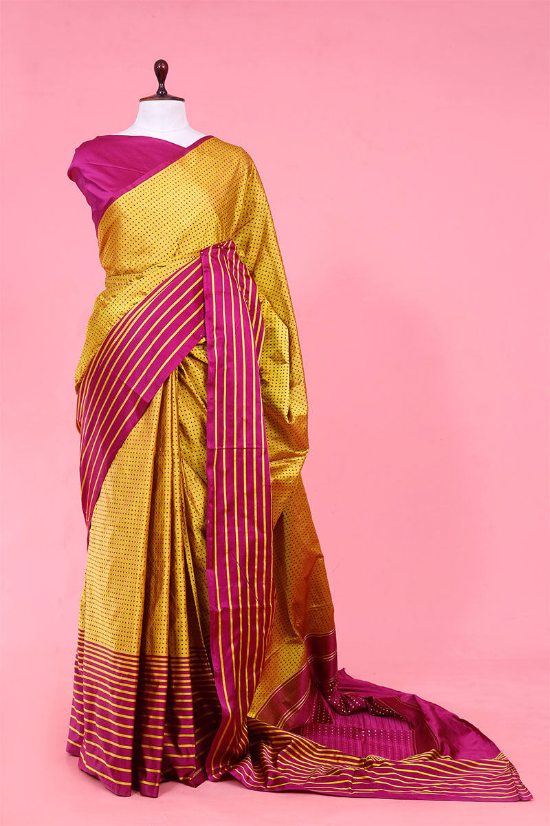 Banarasi Silk Saree, Banarasi saree, silk saree, Mustard Yellow and Red saree, wedding saree, party wear saree​