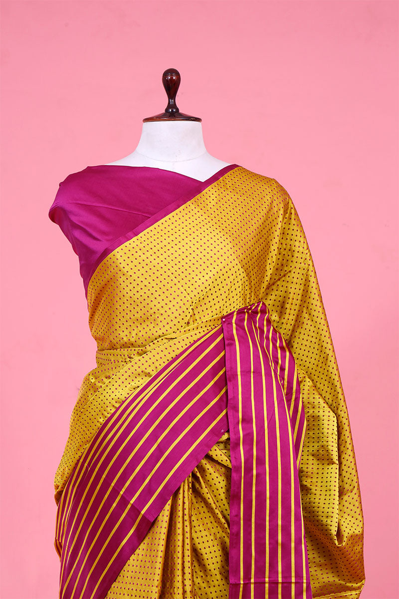 Black & Yellow Handloom Satin Silk Banarasi Saree