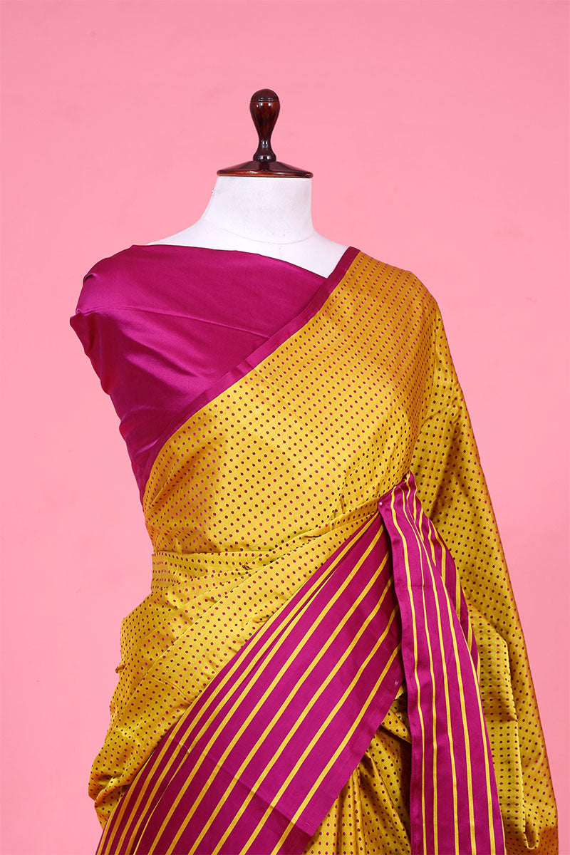 Black & Yellow Handloom Satin Silk Banarasi Saree