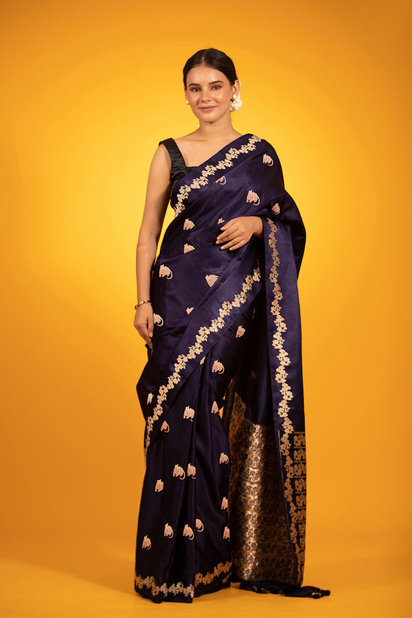 Buy Blue Handloom Pure Banarasi Silk Saree Online