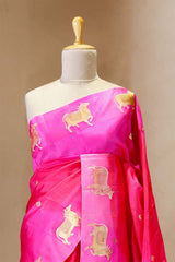 Fuscia Pink Pichwai Handloom Banarasi Silk Saree