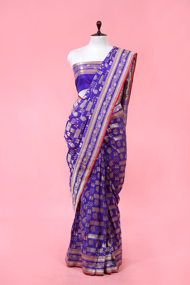 Buy Blue Handloom Pure Banarasi Silk Saree Online