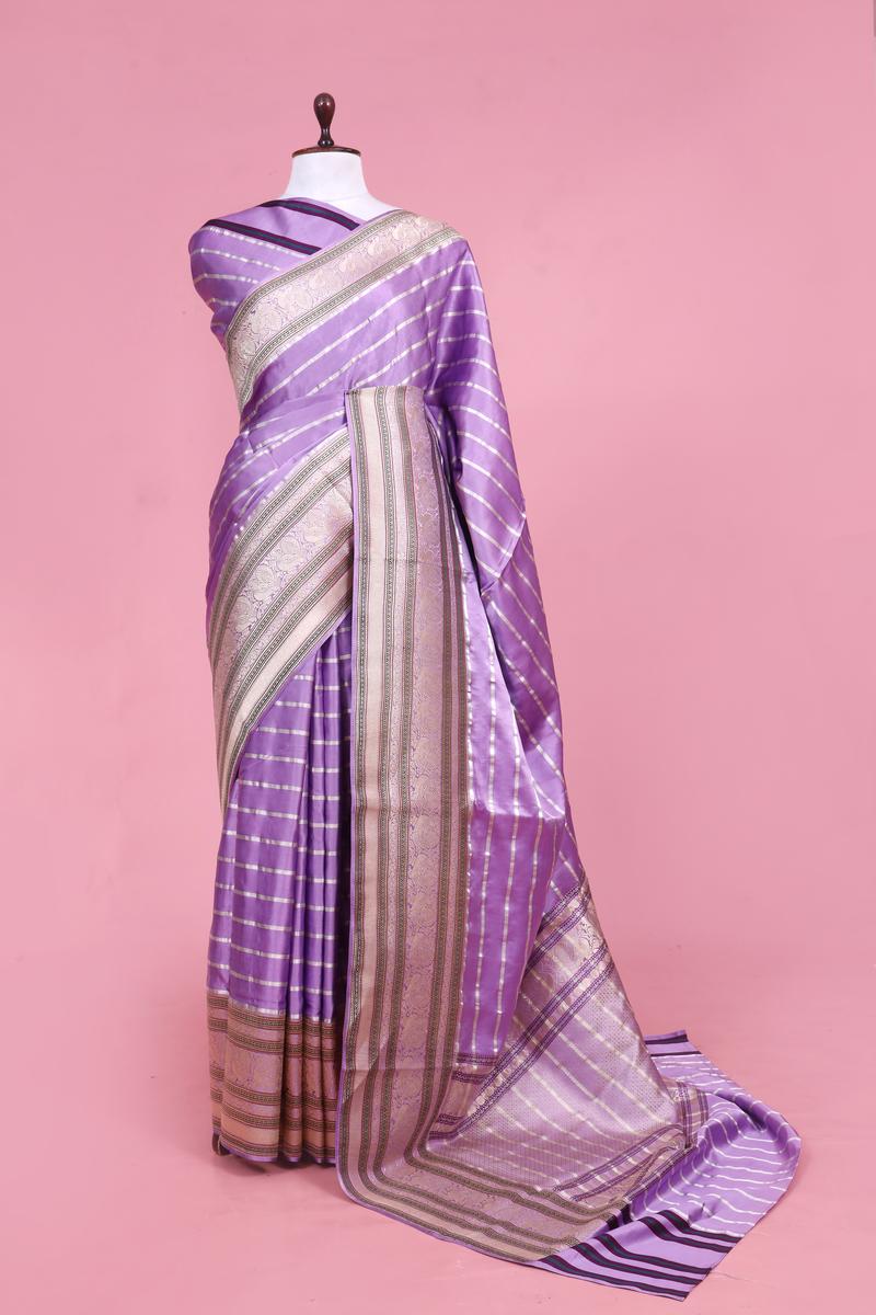 Banarasi Magenta Pink Satin Silk Saree with Gold Zari Meenakari Border