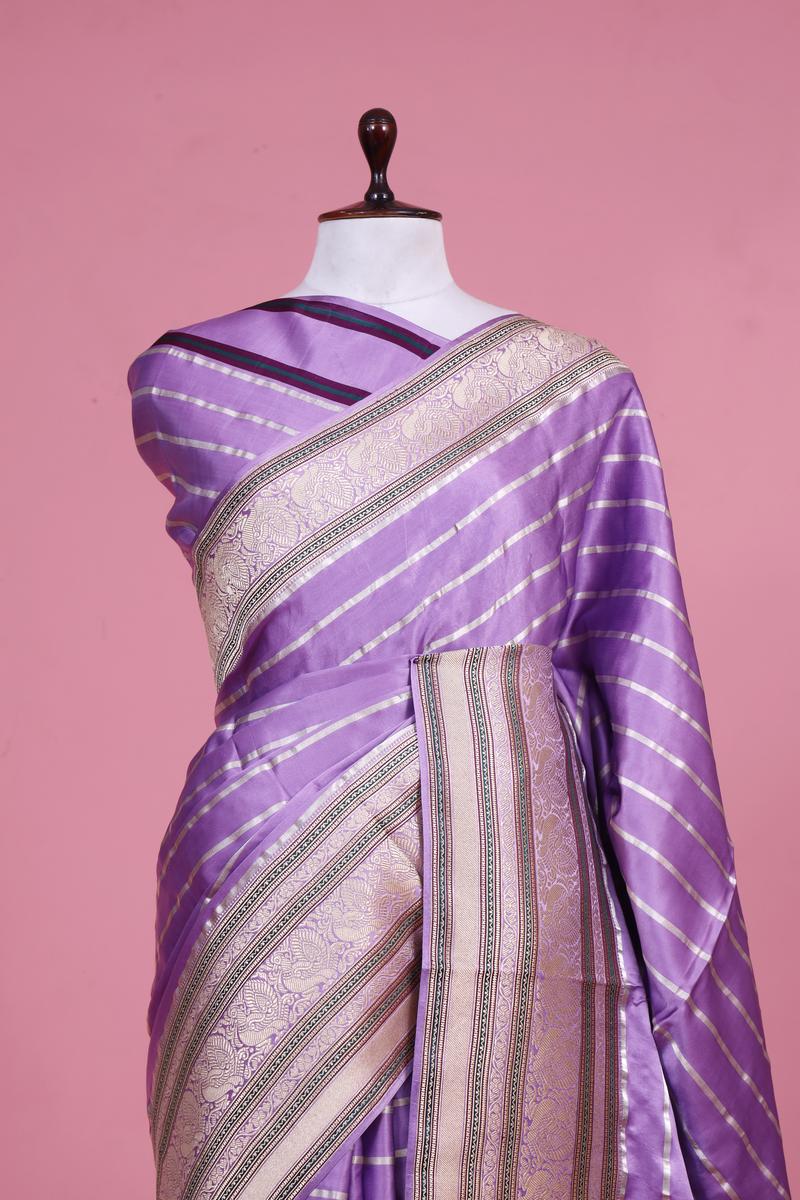 Banarasi Magenta Pink Satin Silk Saree with Gold Zari Meenakari Border