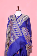 Blue Handloom Gajji Silk Banarasi Saree with Minarang Motifs