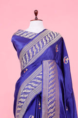 Blue Handloom Gajji Silk Banarasi Saree with Minarang Motifs