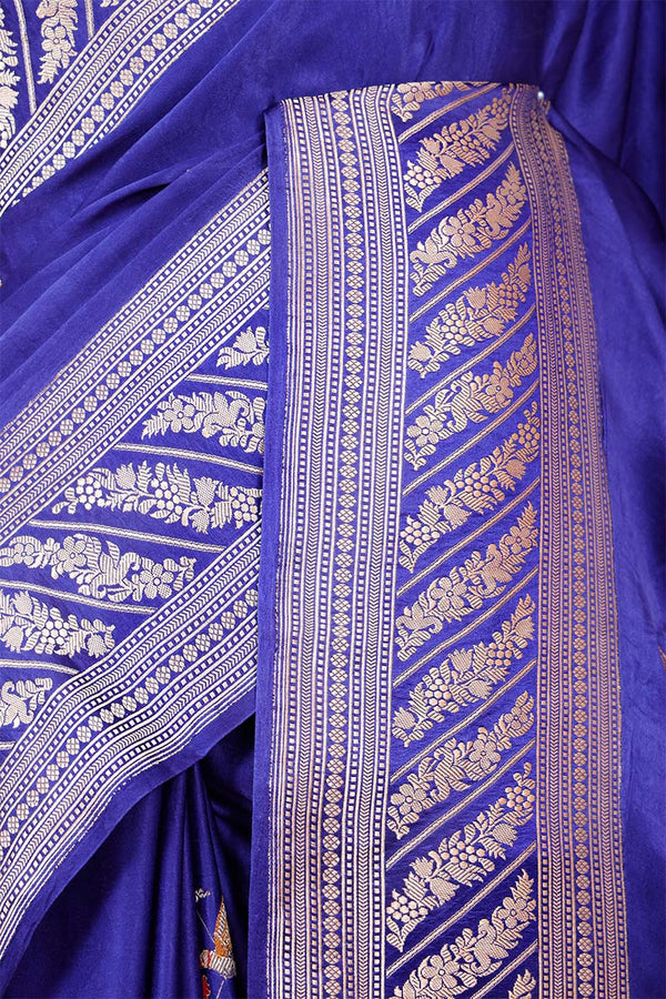 Blue Handloom Gajji Silk Banarasi Saree with Minarang Motifs