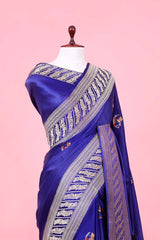 Blue Handloom Gajji Silk Banarasi Saree with Minarang Motifs