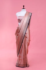 Buy Peach Handloom Pure Banarasi Silk Saree Online