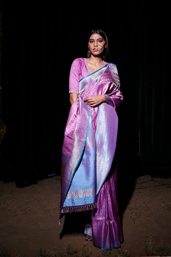 Buy Purple Handloom Pure Banarasi Silk Sarees Online
