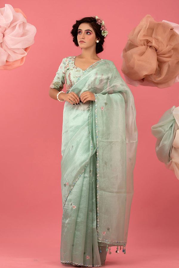 Blue Tissue Silk Banarasi wedding Saree Online