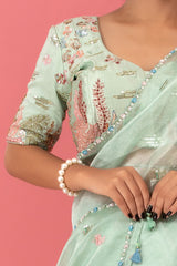 Marine Embellished Tissue Silk Saree