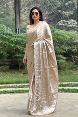 Rose gold saree, Tissue silk saree, Bollywood sari, wedding saree, party wear saree