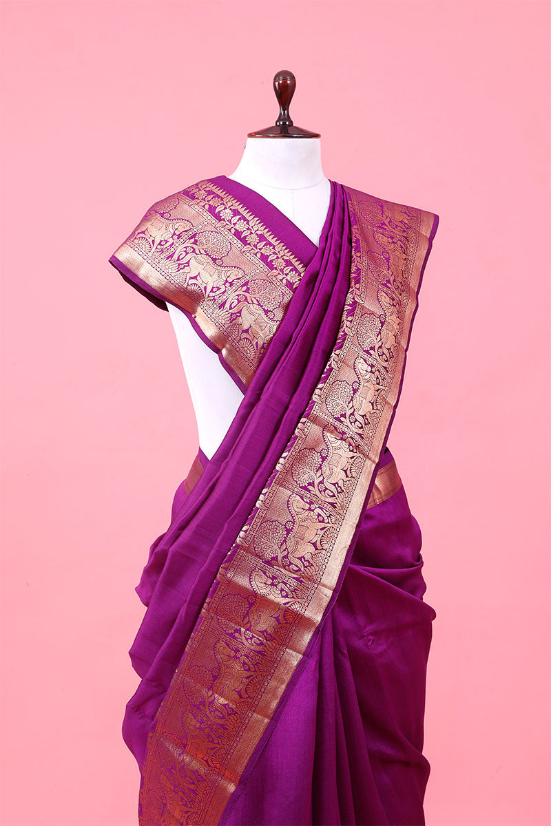 Purple Ethnic Woven Chiniya Silk Saree