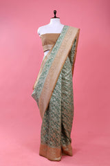 Sage Green Floral Jaal Woven Soft Silk Party wear Sarees Online