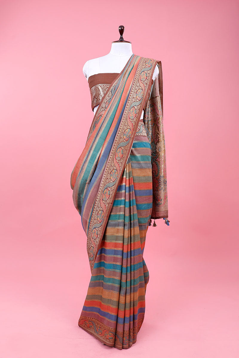 multicolor saree, Tussar silk saree, khaddi saree, Banarasi saree, party wear saree