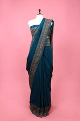 Teal Ethnic Woven Crepe Khaddi Silk Saree At Chinaya Banaras