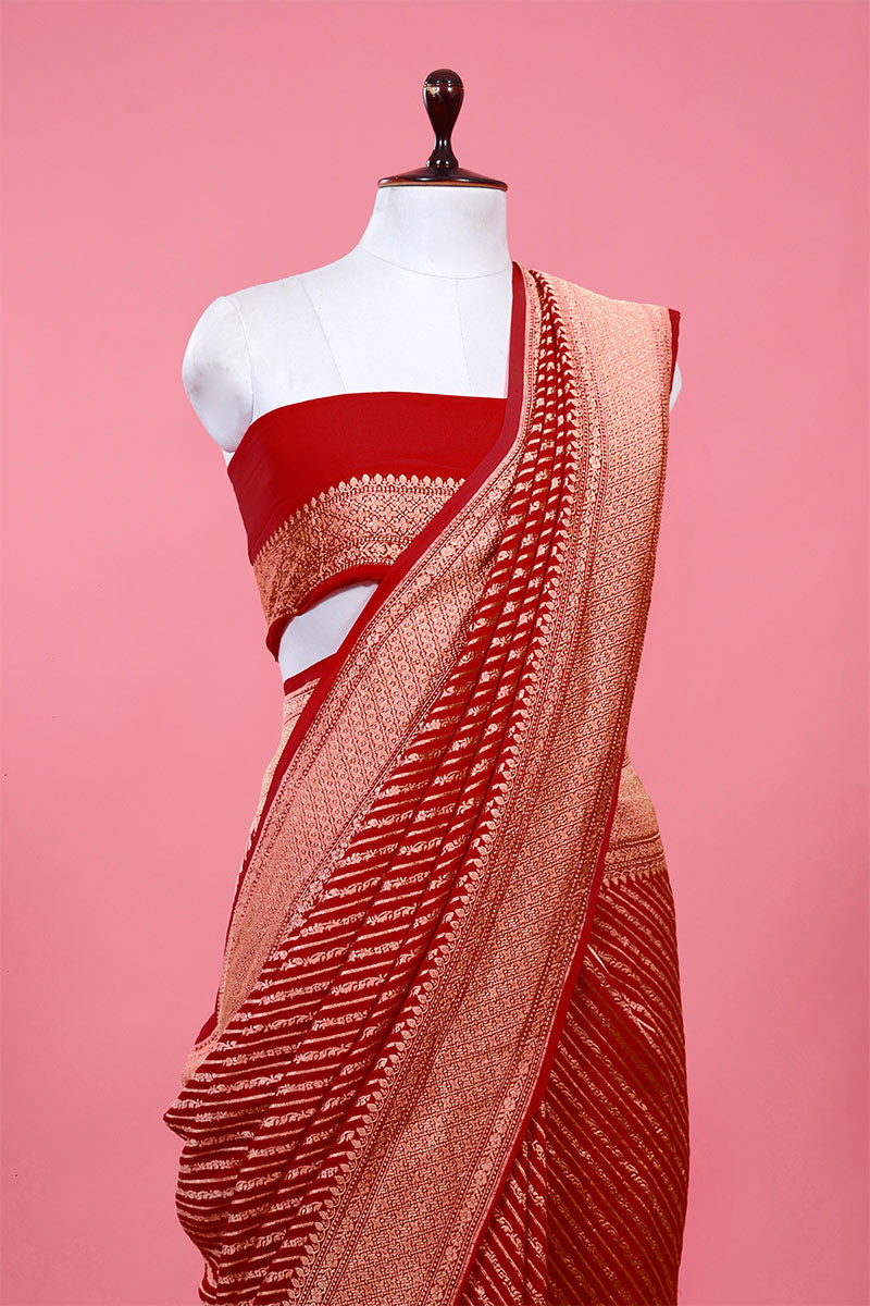 Striped Woven Georgette Khaddi Silk Saree