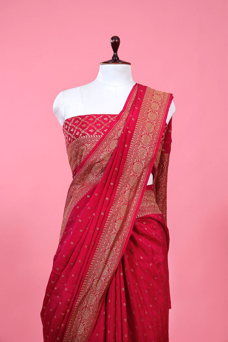 Dark Magenta Ethnic Woven Crepe Khaddi Silk Saree - Chinaya Banaras