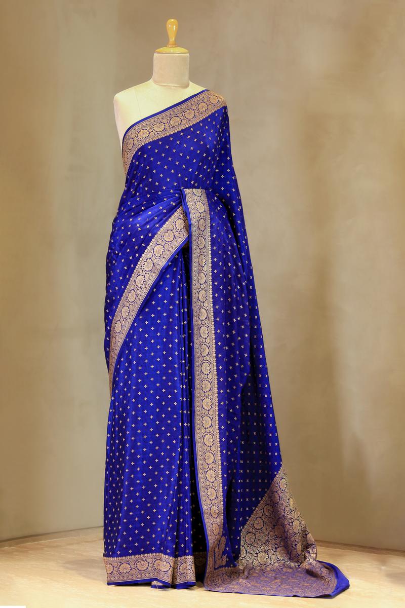 Crepe Saree, Crepe silk saree, silk saree, Royal Blue saree, wedding saree, party wear saree​