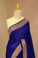 Royal Blue Handloom Crepe Saree with Gold Zari Konia Motif