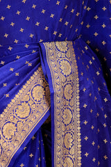 Royal Blue Handloom Crepe Saree with Gold Zari Konia Motif