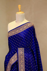 Royal Blue Handloom Crepe Saree with Gold Zari Konia Motif