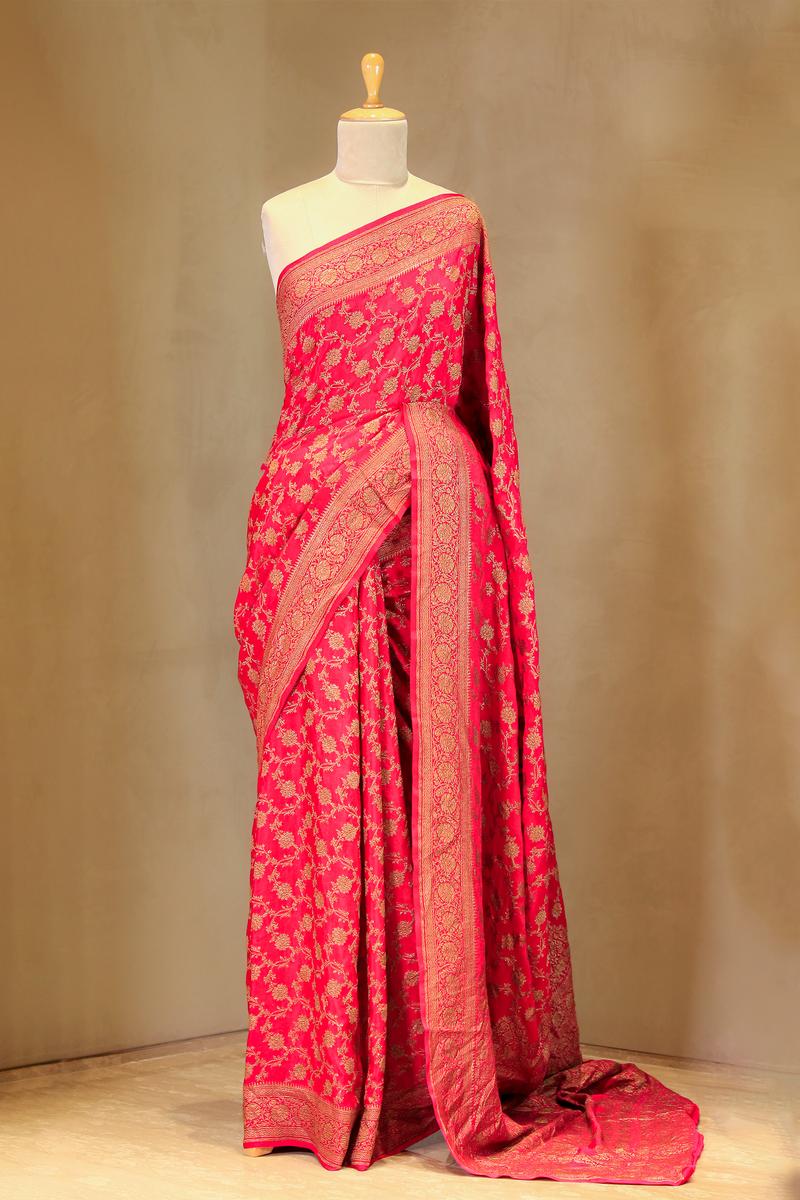 Crepe Saree, Crepe silk saree, silk saree, pink saree, wedding saree, party wear saree​